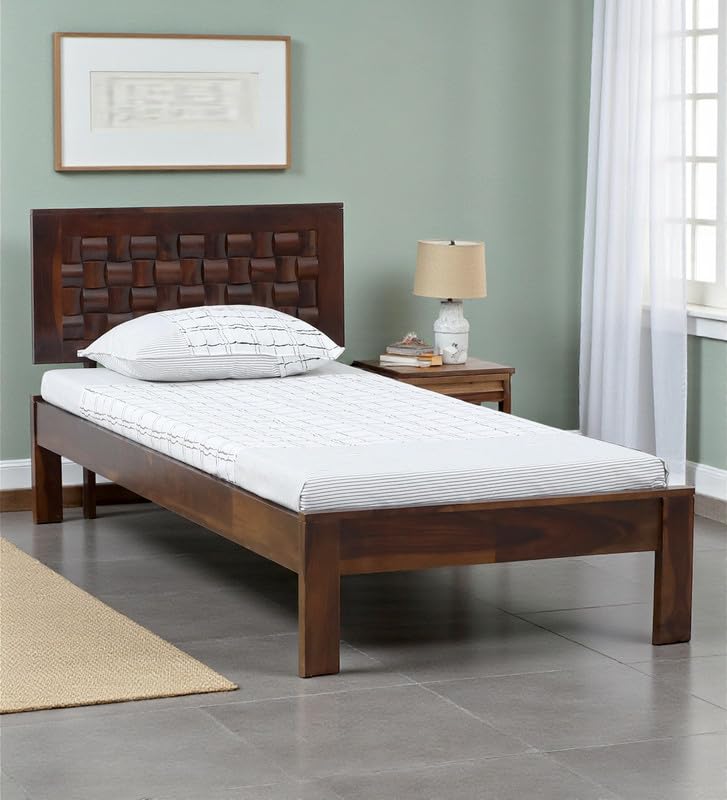 Image of Solid Sheesham Wood Woodora Single Bed Without Storage | Wooden Single Bed Cot Palang Furniture for Bedroom Living Room Home and Hotel (Provincial Teak Finish)