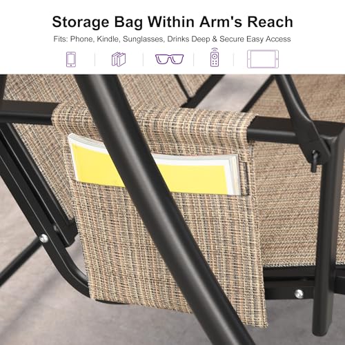 Image of PURPLE LEAF Porch Swing with Adjustable Tilt Canopy 2-Seat Patio Swing with Stand and Metal Steel Frame All-Weather Outdoor Swing Chair Seat Space-Saving for Backyard Garden Deck (Khaki)