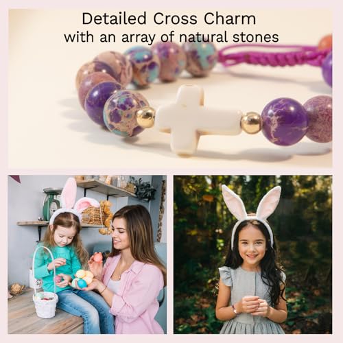 Image of Cross Bracelet Graduation Birthday Gifts for Women Girls, Religious Christian Catholic Bracelet Gift for Goddaughter Daughter Girlfriend, Beaded Charm Bracelet for Mom Grandma Faith Gift