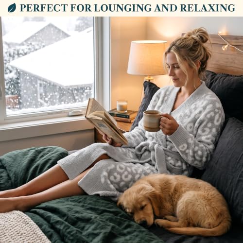 Image of PAVILIA Premium Plush Robe for Women, Soft Cozy Fuzzy Bathrobe with Pockets