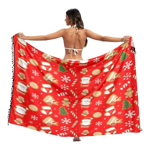 Lindo traje de baño de galletas de jengibre, color rojo, pareo de verano para piscina, para mujer, talla L, Lindas galletas de jengibre rojas, M
