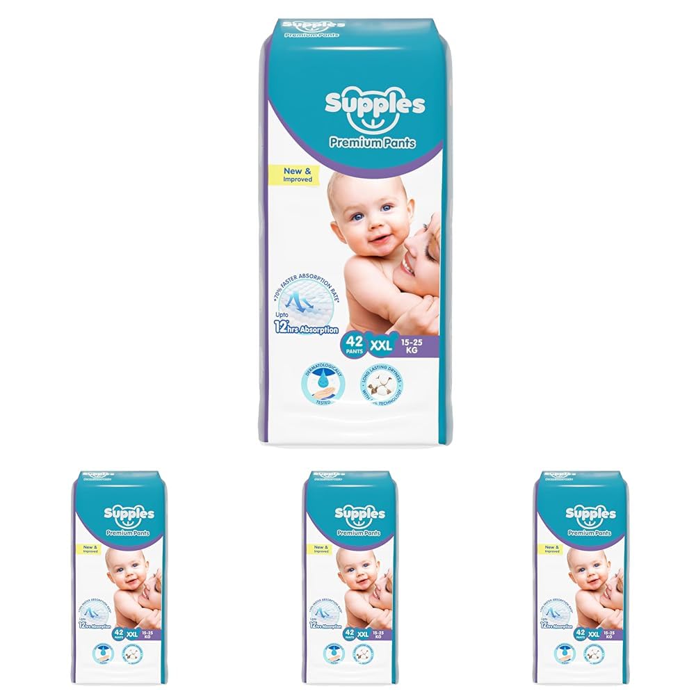 Amazon Brand - Supples Premium Baby Diaper Pants | 42 Baby Diapers | XXL | 15-25 Kg | 12 Hrs Absorption | Cushiony Cotton Soft Fabric | Phthalates-Free | Triple Leak Guard (Pack of 4)-image-28