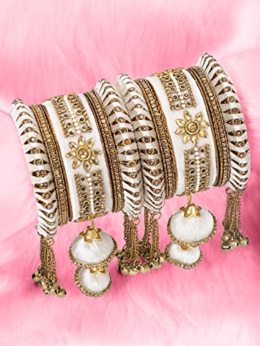 Image of Peora Velvet Matching Kundan Floral Silk Thread Chura Bangle Set for Women (2.8 inch)