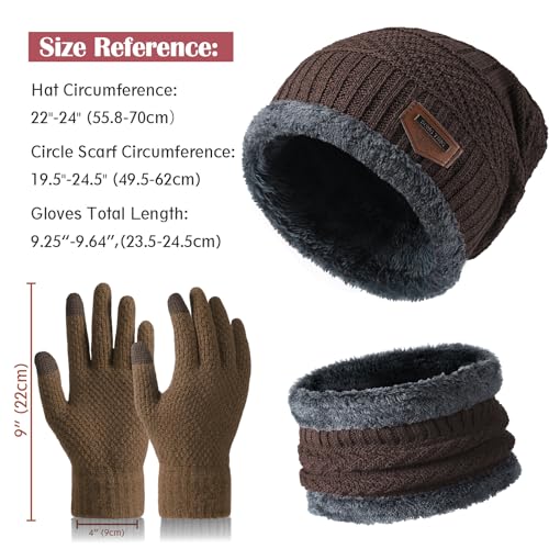 Winter Beanie Hat Circle Scarf Touchscreen Gloves Set, Snow Knit Skull Cap, Warm Thick Fleece Lined Neck Warmer for Men Women - Image 6