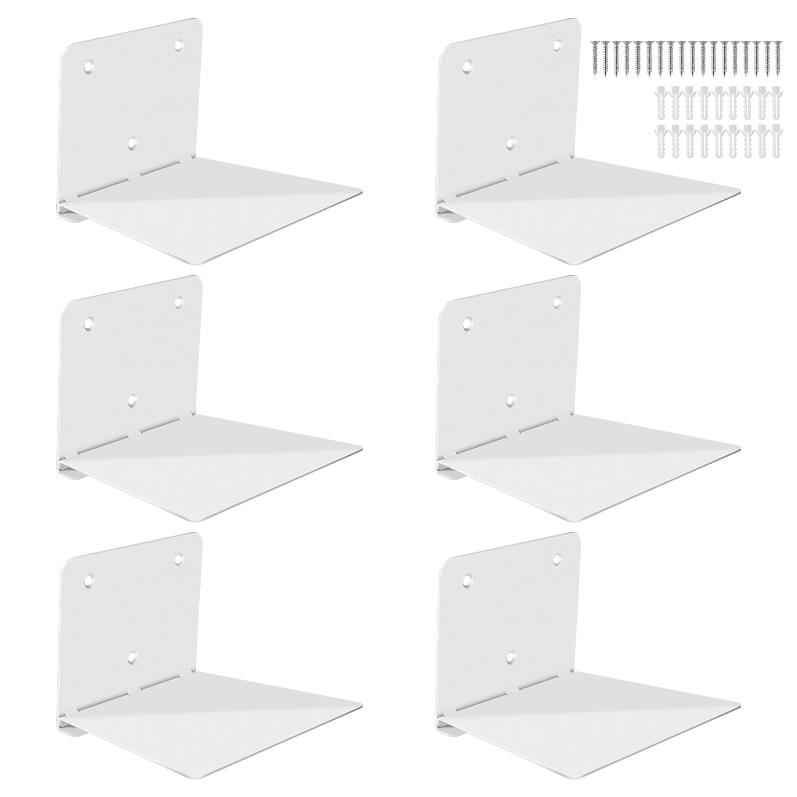 FENTEC Estantes de Libros Flotantes para Pared, Estantes de Libros Invisibles de Alta Resistencia, Estante de Libros de Metal Oculto para Decoración de Dormitorios y Oficinas, Juego de 6, Blanco