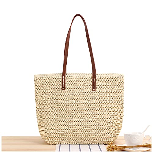 Image of Naimo Women Straw Beach Shoulder Bag Woven Tote Handbag Large Handmade Weaving Summer Casual Hobo Bag