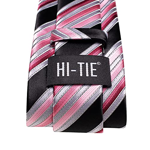 Image of Hi-Tie Men Ties Sets Silk Stripe Paisley Necktie Pocket Square Cufflinks for Business Wedding