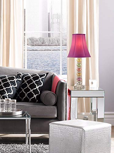 360 Lighting Bohemian Traditional Chic Style Accent Table Lamp 21" High Multi Colored Stacked Glass Pink Orchid Bell Shade Decor For Kids Girls Living Room Bedroom Bedside House Nightstand #TOP6