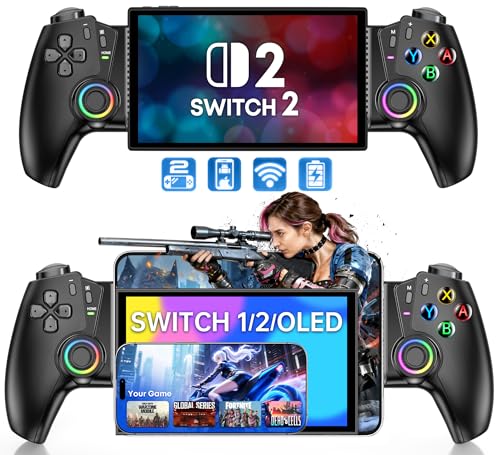 Image of Mobile Gaming Controller for iPhone /Android /Switch 2 /Switch /OLED /iPad Mini, Wireless Switch Controller One-Piece Joypad with Hall Effect Joysticks /Hall Triggers Support Xbox Cloud, Steam Link,Black