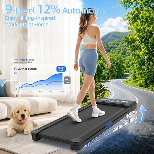 Image of TRAILVIBER Walking Pad Treadmill with 12% 9-Level Auto Incline, 450 lbs Capacity RGB LED Screen, Bluetooth Speaker Under Desk Treadmill