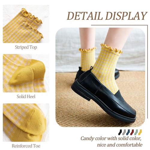 Image of 6 Pairs Women Ruffle Striped Socks for Women,Cute Vintage Frilly Ankle Socks