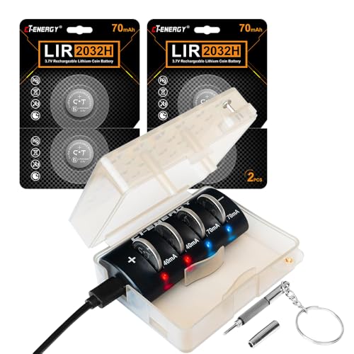 Kit 4 Pilas Recargables LIR2032H 3.7V con Cargador 4 Puertos