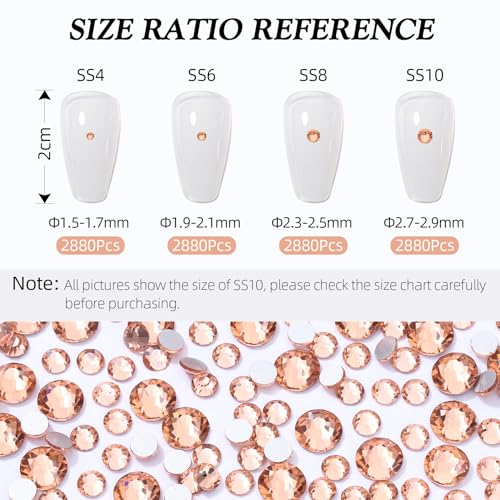 Image of Champagne Flatback Rhinestones, Glass Rhinestones for Nail Art and Craft, Glue Fix, Loose Crystal Gemstones(Champagne, SS4, 2880pcs, 1.5-1.7mm)