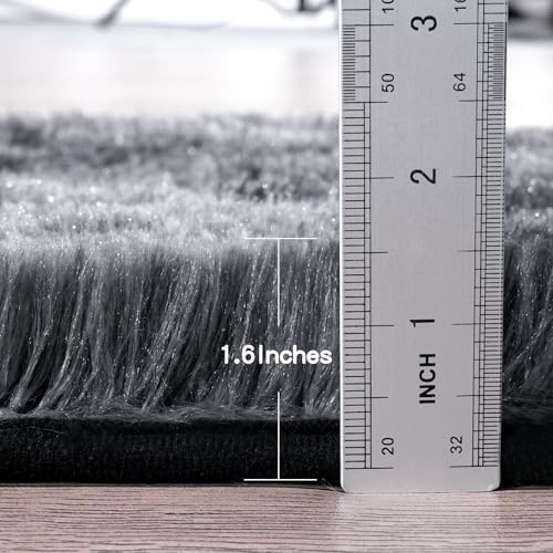 KING DARE Shag Runner Rug 2x6, Soft Fluffy Bedroom Runner Rug Bedside, Non-Slip Washable Plush Fuzzy Carpet for Dorm Girls Boys Kids Room Indoor Decor, Black and Dark Gray
