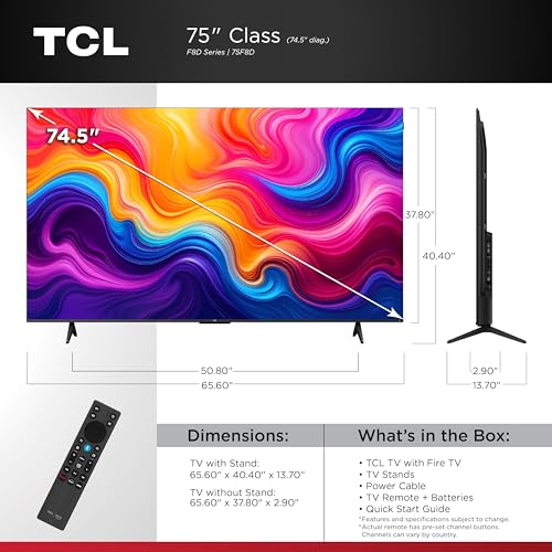 Image of TCL 75-Inch F8D Series 4K QLED Smart TV (75F8D, 2026 Model) with Dolby Vision HDR and Dolby Atmos, Game Accelerator 288 and VRR for Sports and Gaming | Fire TV, Alexa+, 120Hz Refresh, LED Backlighting