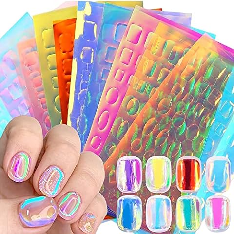 SILPECWEE 11 Sheets Aurora Nail Foil Laser Nail Stickers Glass Paper Nail Art Stickers Iridescent Cellophane Nail Designs Stickers Holographic Film 3D Nail Decoration for Women Kids Cover