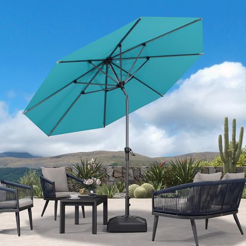 Image of PURPLE LEAF Patio Market Umbrella 10' Round Tilt Turquoise Blue 8 Ribs Pool