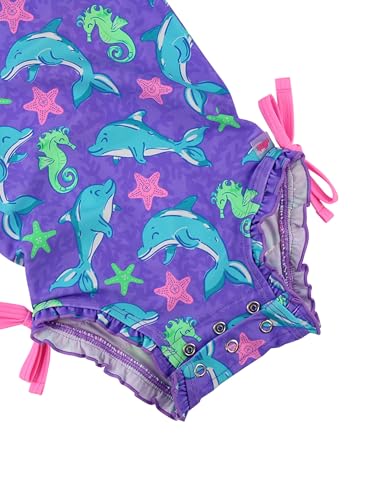 Image of RuffleButts Baby Girls UPF 50+ Sun Protection Floral Printed Long Sleeve One Piece Rash Guard Swimsuit with Zipper