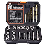 REXBETI 26-Piece Bolt Extractor Screw Extractor Set and Cobalt Drill Bit Set, Case with 13-Piece Bolt Extractor, 6-Piece HSS Drill Bit, 6-Piece Spiral Screw Extractor and 1-Piece Socket Adapter