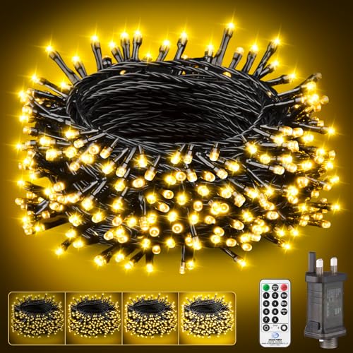 Outdoor Christmas Tree Fairy Lights - Mains Powered 15m 150 LED Warm White String Light Remote Waterproof Plug in Garden Indoor Xmas Trees Lighting Wedding Party Decoration