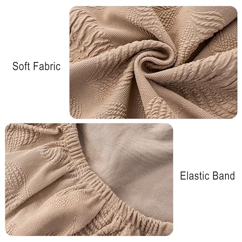 Image of Genina Waterproof Dining Chair Cover Set of 2,Kitchen Chair Cover,Khaki | Stretch Dining Room Chair Slipcovers with Leaf Jacquard,Removable Kitchen Chair Protector for Home,Restaurant,Banquet