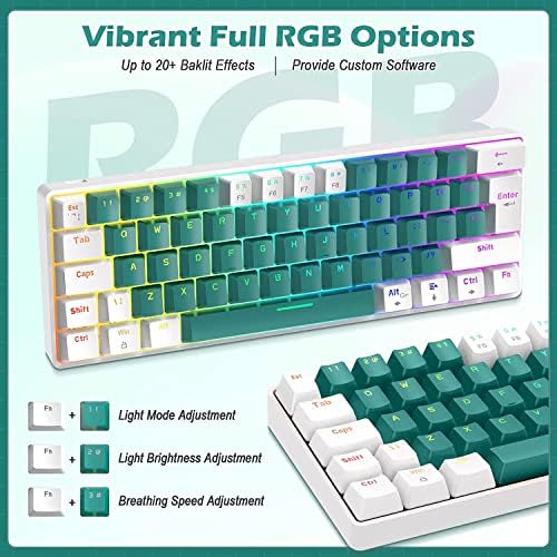 ZIYOU LANG Wired Gaming Keyboard and Mouse Combo+Coiled USB C Cable T60 Pro-Compact 60% UK Layout Light Up Mechanical Keyboard Clicky Optical Blue Switch-6400dpi Superlight RGB PC Mice for Laptop Mac