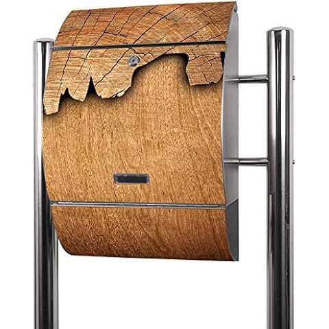 banjado® Standbriefkasten Edelstahl mit Zeitungsfach Motiv Holz/Briefkasten Cover