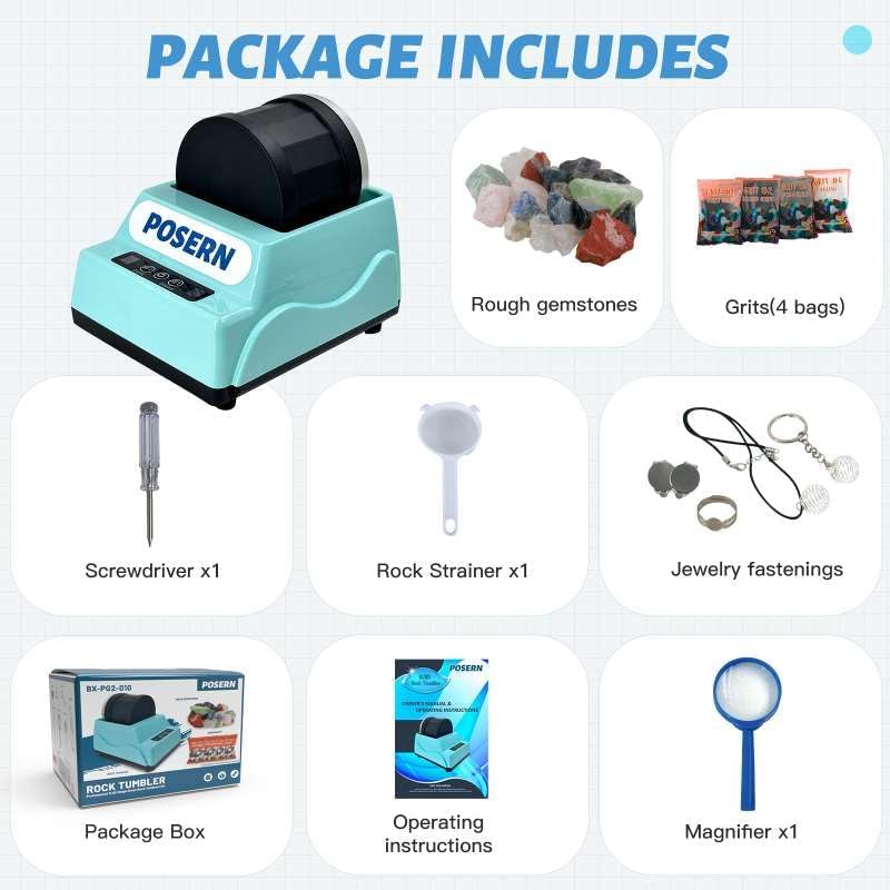 Rock Tumbler Portable Size 1LB with Dual Control System-Complete Tumbling Kit with Grit, Rough Rocks and Tools- Great for Adult Tumbling Job and Kids' Geography Education