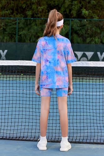 Image of Arshiner Girls Clothes Summer 2 Piece Outfits Drop Shoulder T-Shirts and Biker Shorts Kids Fashion Clothing Sets