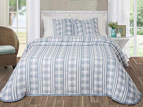 NORA HOME Colcha Verano de Piqué Cama 90 Azul. Capa Cubrecama de Entretiempo - Modelo Duo