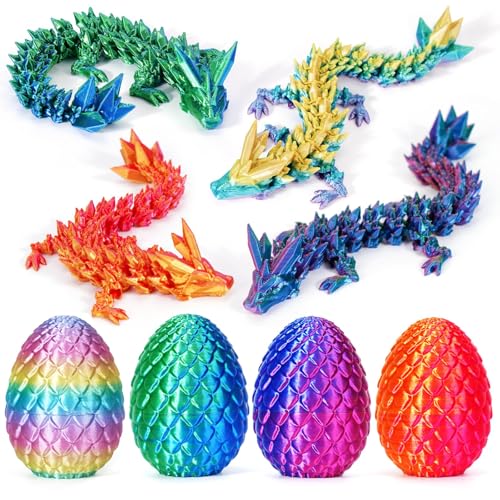 Set de 4 Huevos de dragón Impresos en 3D con Dragones articulados en su Interior Juguete Fidget de dragón para niños y Adultos Decoración para casa Oficina Regalo para Pascua Navidad cumpleaños