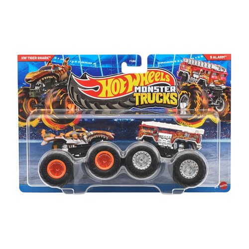 Image of Hot Wheels Tiger Shark Vs 5 Alarm Demolition Doubles Monster Trucks 2025 1:64 Scale 3+ Ages - Multicolor