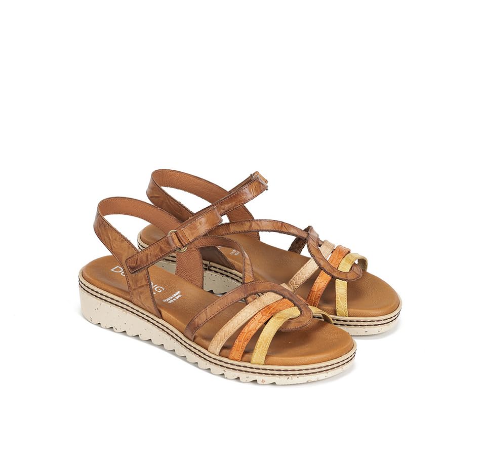 Fluchos Dorking by D9113 Camel – Sandalias cómodas para mujer con cuña ligera | Piel suave, cierre ajustable y suela flexible