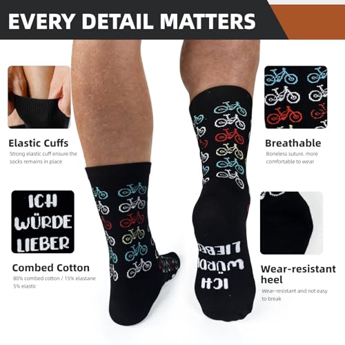 Lustige Geschenke für Männer Fahrradsocken Lustig, Geburtstag Weihnachten Geschenke für Fahrradfahrer Bruder Freund Rennrad Socken, ICH WÜRDE LIEBER FAHRRAD FAHREN Socken Fahrrad Geschenk Zubehör