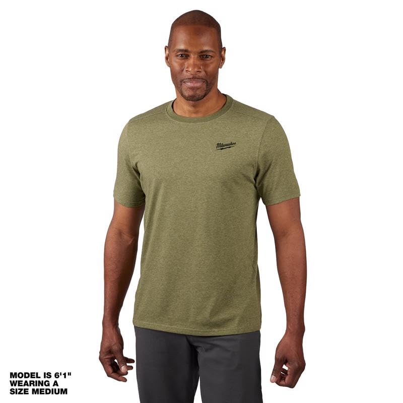 Milwaukee XL Short Sleeve Men's Crew Neck Green Hybrid Work Tee Shirt