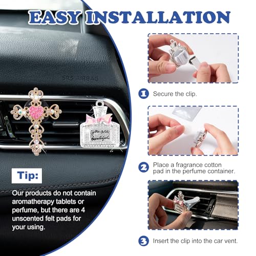 Image of Rislobx 4PCS Bling Air Vent Clips, Crystal Diamond Heart Cross High Heel Shoe Perfume Bottle Diffuser Vent Clip Cute Rhinestone Car Accessories Decoration for Women (Pink)