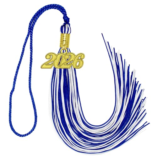 2026 Tassel Graduation Academic Graduation Tassel Royal Blue and White with 2026 Year Gold Charm