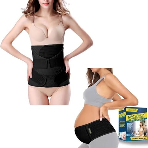 ChongErfei 3 in 1 Postpartum Support - Recovery Belly/waist/pelvis Belt Shapewear Slimming Girdle + Maternity Belt Pregnancy Belly Band Back Support Abdominal Binder Back Brace Cover