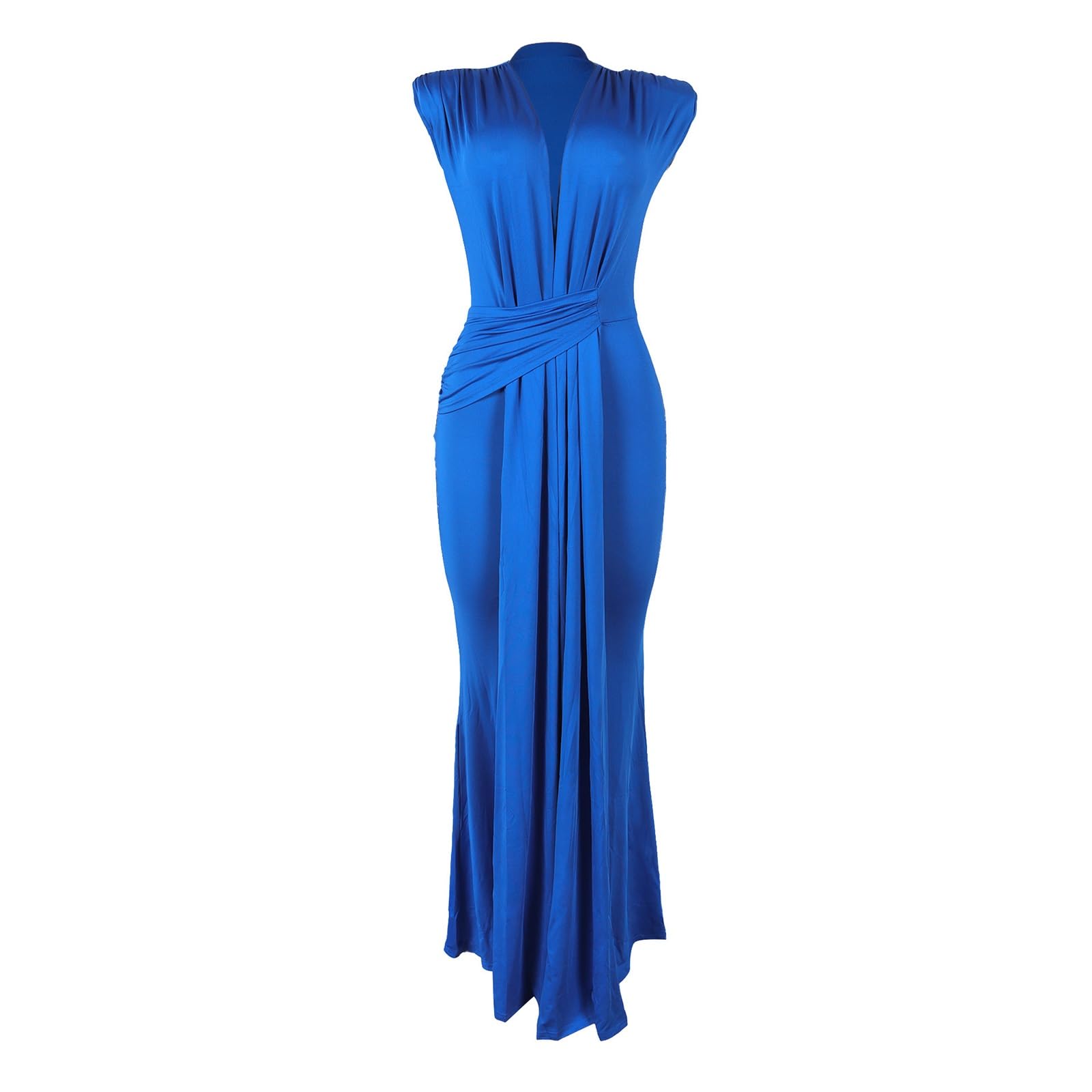 Vestido Largo con Escote En V Profundo, Cintura Fruncida, Corte Entallado y Bajo De Sirena, Ideal para Fiestas Nocturnas y Diversos Eventos