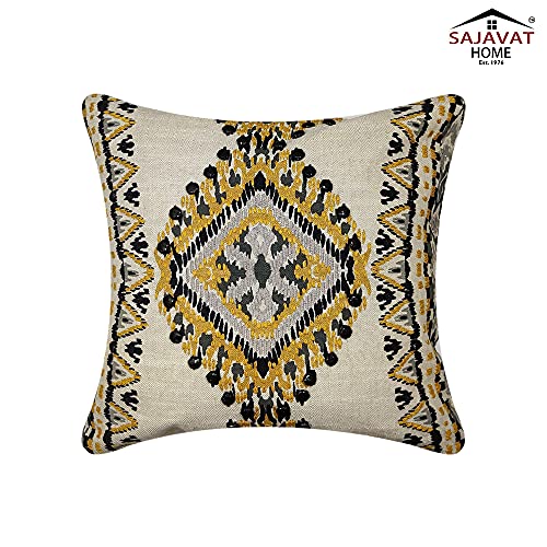 Image of SAJAVAT HOME Cotton Printed Cushion Cover Exclusive Edition 18x18 INCHES Yellow and Cream (Pack of 1)