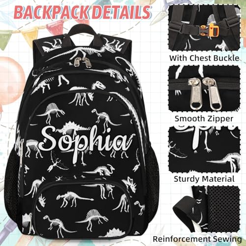 Custom Name Backpack with Lunch Box Set of 2 Personalized Dinosaur Skull Backpacks and Lunch Bag Shoulder Bag Daypack, Dinosaur Printed Customized Gifts2