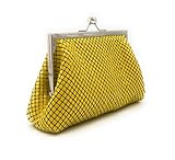 Vintage Clutch Purses for Women Retro Metal Mesh Handbag Kiss Lock Mini Evening Bag with Chain Strap for Women Wedding Party Cruise Prom Gift (Yellow)