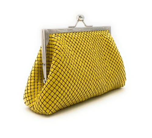 Vintage Clutch Purses for Women Retro Metal Mesh Handbag Kiss