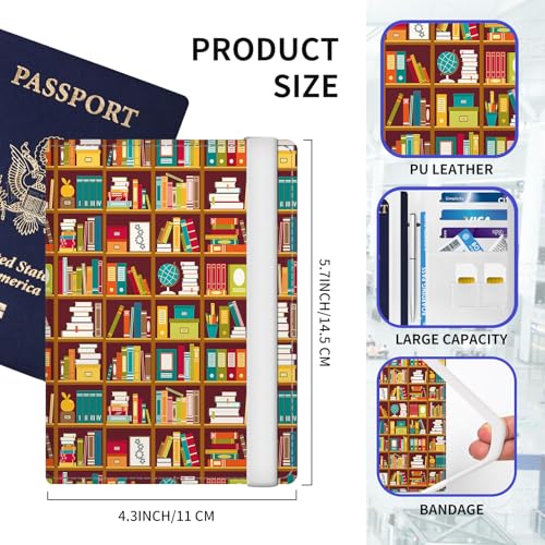 Passport Holder Cover Wallet Case for Travel Essentials, Leather Slim Cute RFID Travel Passport Card Case for Women and Men Cute Bookshelf4