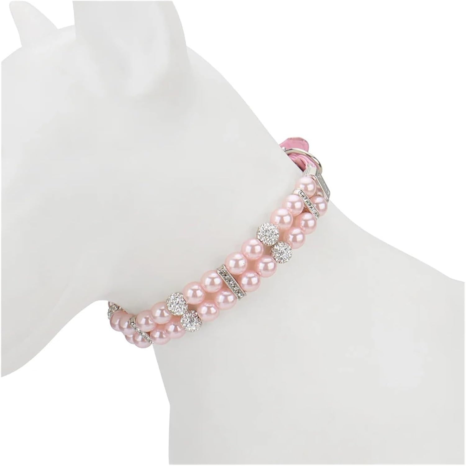 Pearl Pet Collar with Rhinestones Adjustable Sparkly Dog Cat Necklace for Wedding Party Small Pets Pink Blue Green(H,S Neck 22-25cm)