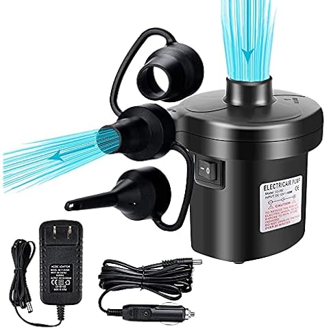 Electric Air Pump, Portable 2 in 1 Quick-Fill Inflator Deflator Pumps with 3 Nozzles 220V AC/12V DC for Outdoor Camping, Inflatable Cushions, Air Mattress Beds, Swimming Ring Cover