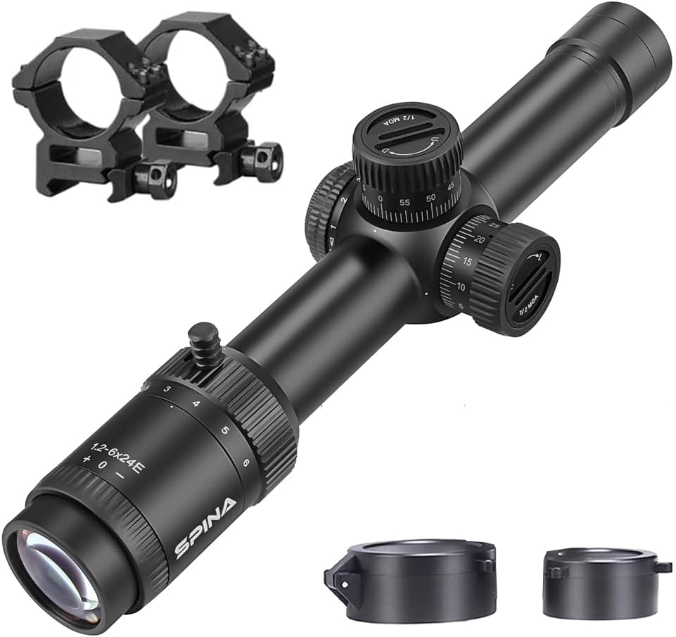 SPINA OPTICS 1.2-6x24 FFP First Focus Plane Telescopic Sight Tactical Hunting Rifle Scope Scopesights with Mil-dot Reticle