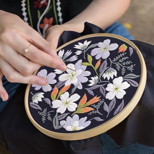 Image of Santune 3 Pack Embroidery Kit for Beginners, Needlepoint Cross Stitch Kits for Adults,Needle Point Sets with Stamped Petal Pattern Stitch Video Tutorial
