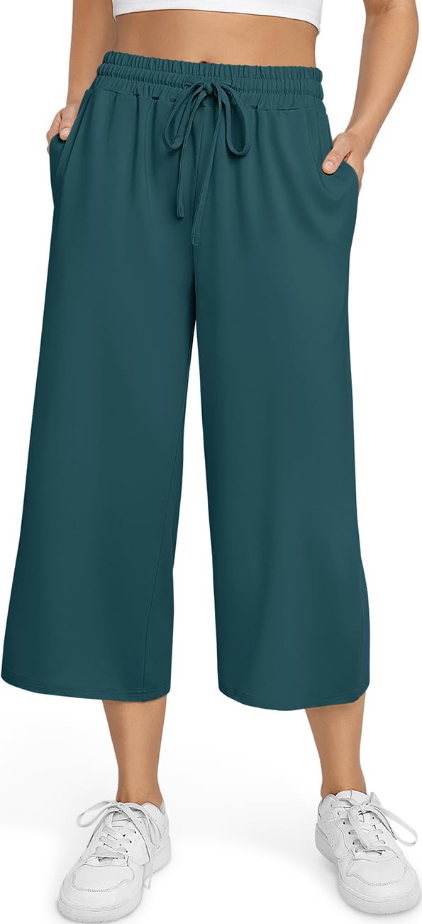 TARSE Women's Summer High Waisted Yoga Capri Pants Plus Size Casual Sport Activewear Capris Sweatpants Loose Fit