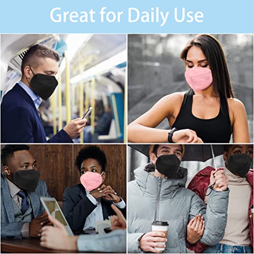 60Pcs Kn95 Face Mask 5 Layer Cup Dust Safety Masks Protective Face Shield With Adjustable Nose Clip Earloop For Adult Black #TOP6